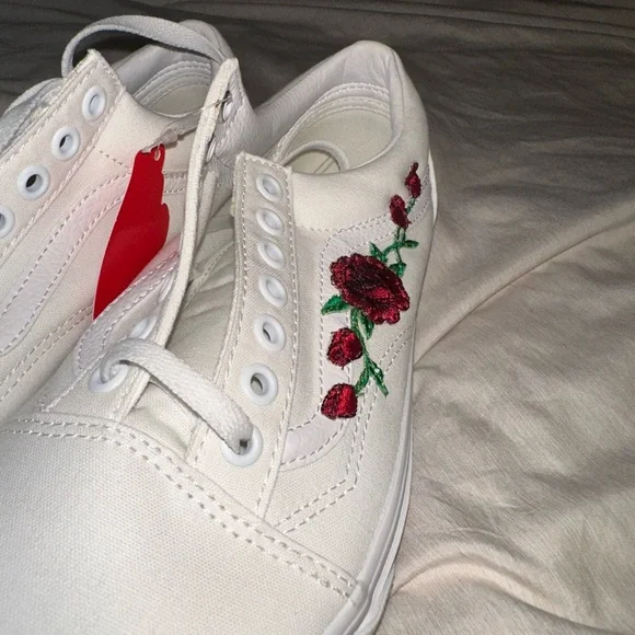 Vans Women's White and Red Floral Sneakers - Picture 3 of 4